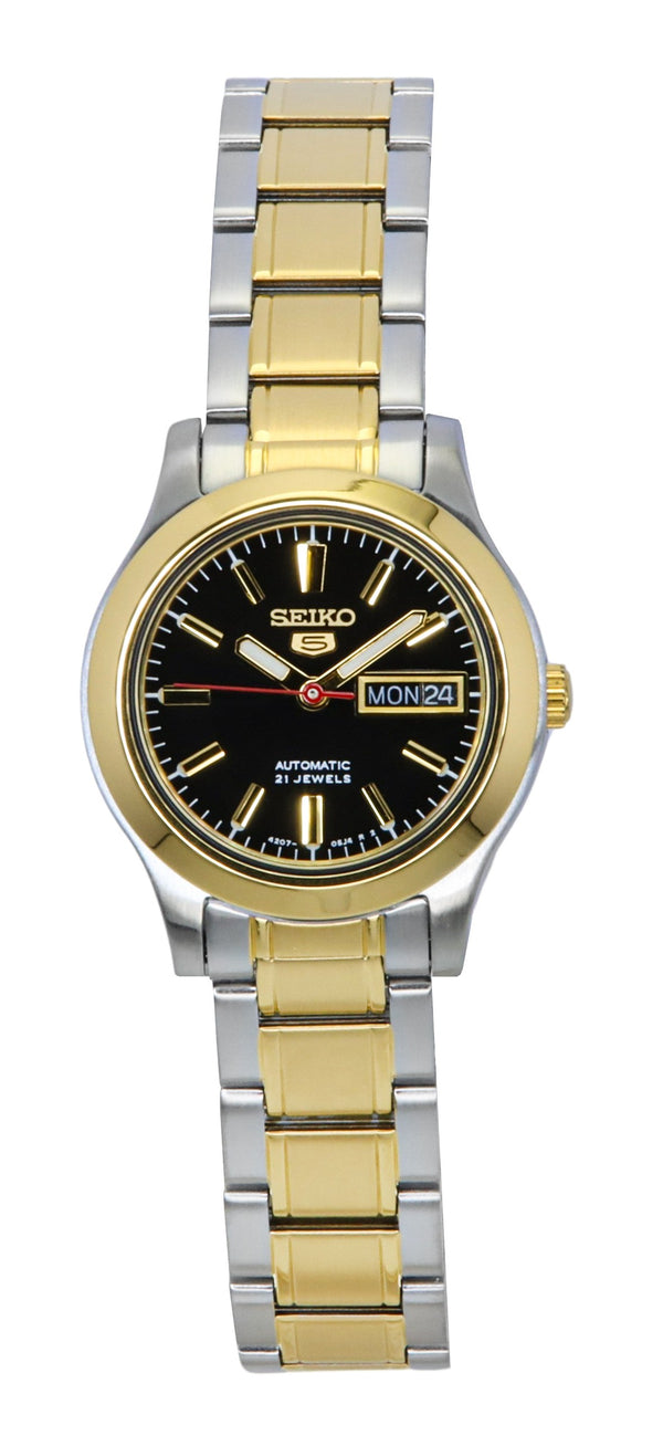 Seiko 5 Two Tone Stainless Steel Black Dial 21 Jewels Automatic SYMD94K1 Womens Watch
