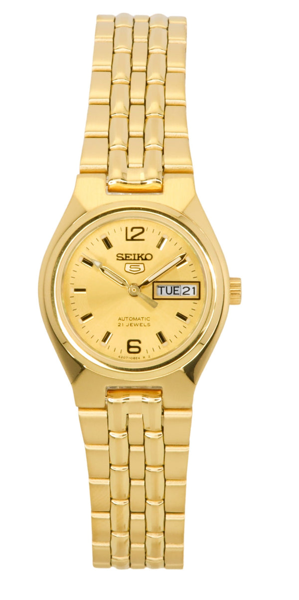 Seiko 5 Gold Tone Stainless Steel Gold Dial Automatic SYMK36K1 Womens Watch