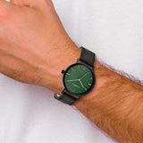 Chisel Matte Black IP-plated Green Dial Black Leather Band with Quick Release Watch