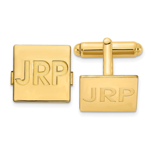 14k Yellow Gold Recessed Letter Square Monogram Cuff Link