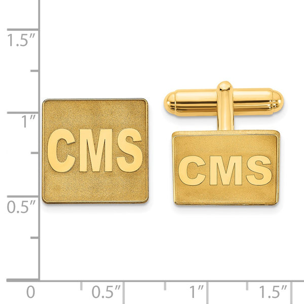 14k Yellow Gold Raised Letter Square Monogram Cuff Link