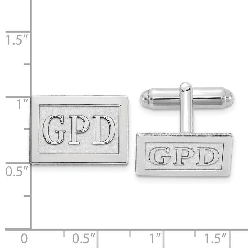 14k White Gold Raised Letter Rectangle Monogram Cuff Link