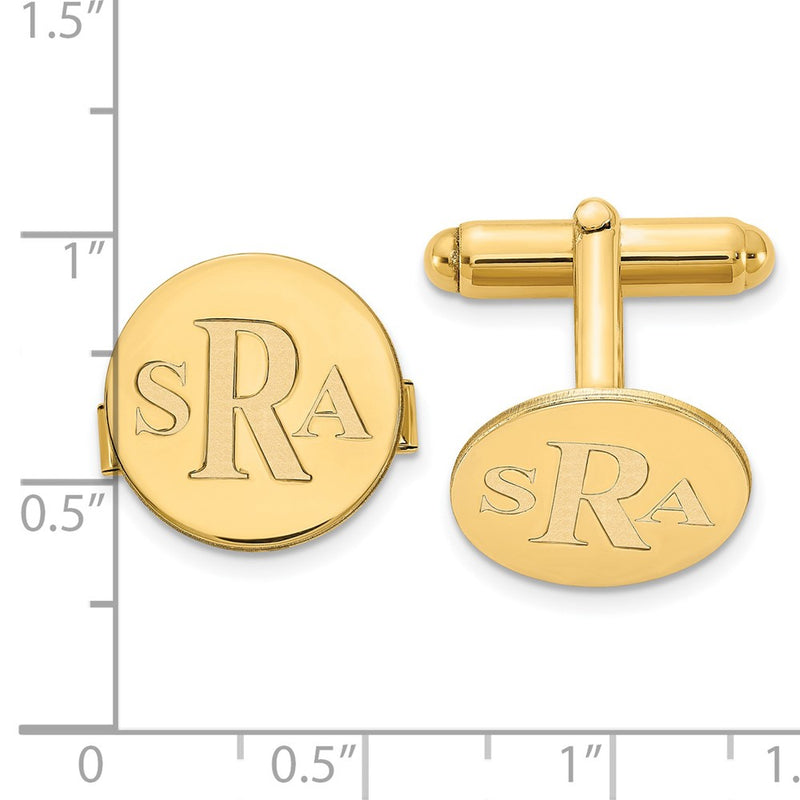 14k Yellow Gold Recessed Letter Monogram Round cuff Link