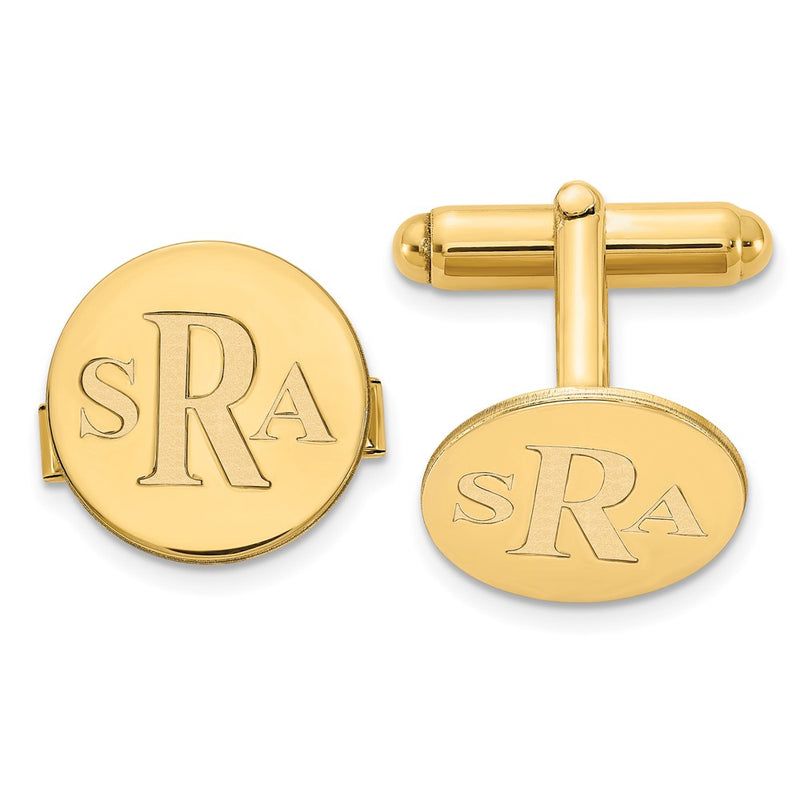 14k Yellow Gold Recessed Letter Monogram Round cuff Link