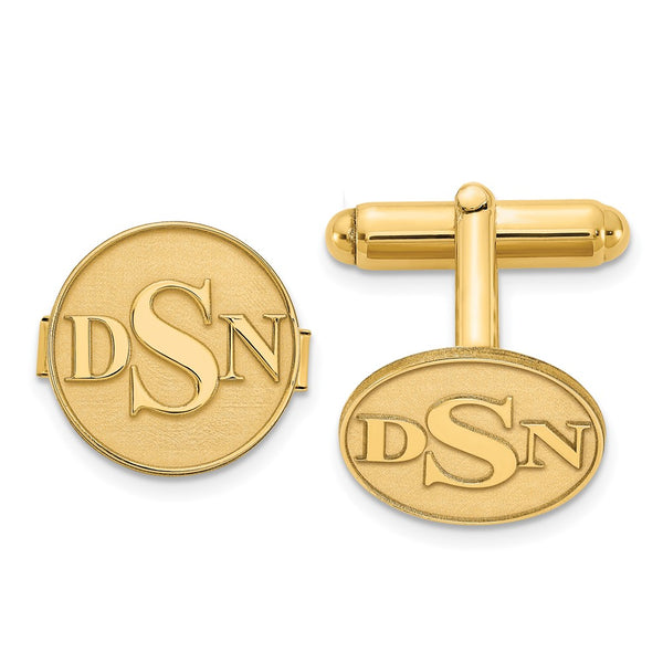 14k Yellow Gold Raised Letter Monogram Round Cuff Link