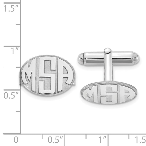 Sterling Silver/Rhod-plated Raised Letter Oval Monogram Cuff Link