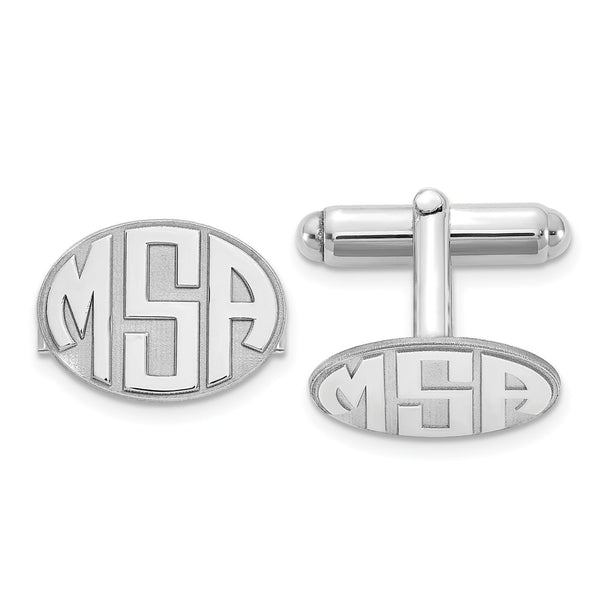 Sterling Silver/Rhod-plated Raised Letter Oval Monogram Cuff Link