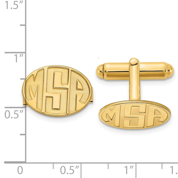 14k Yellow Gold Recessed Letter Oval Monogram Cuff Link