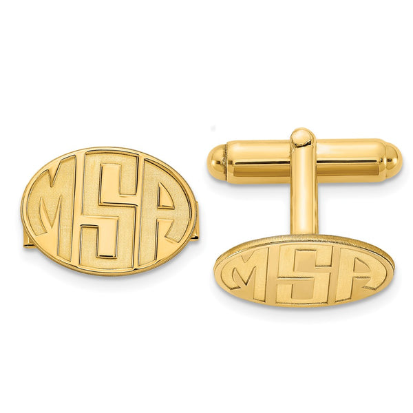 14k Yellow Gold Recessed Letter Oval Monogram Cuff Link