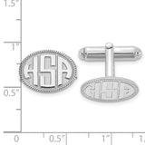 14k White Gold Raised Letter Oval w/Boarder Monogram Cuff Link