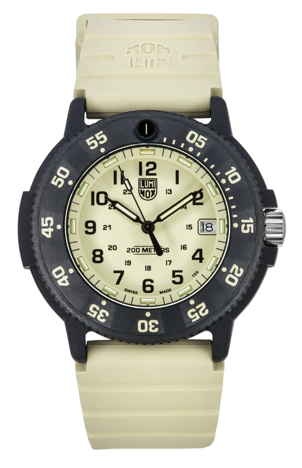 Luminox Original Navy Seal EVO Rubber Strap Beige Dial Quartz Divers XS.3010.EVO.S 200M Mens Watch