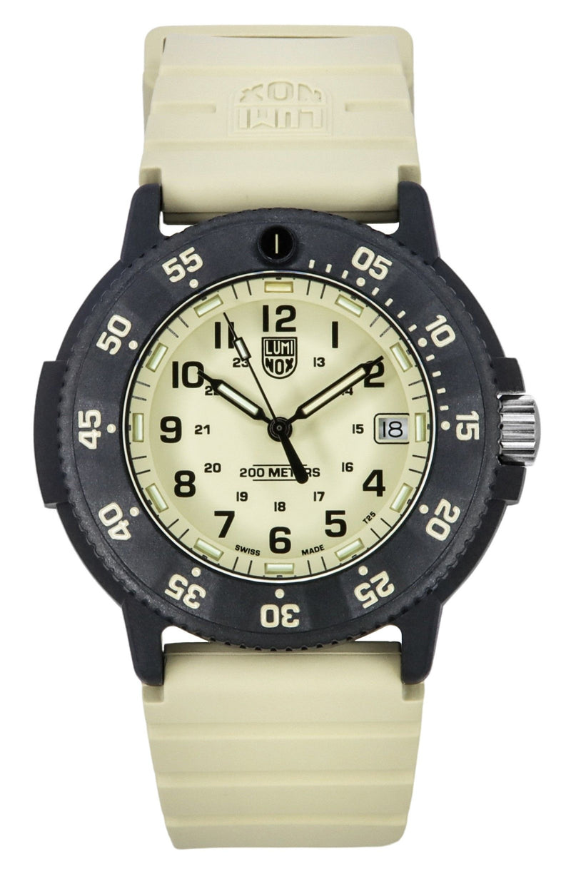 Luminox Original Navy Seal EVO Rubber Strap Beige Dial Quartz Divers XS.3010.EVO.S 200M Mens Watch