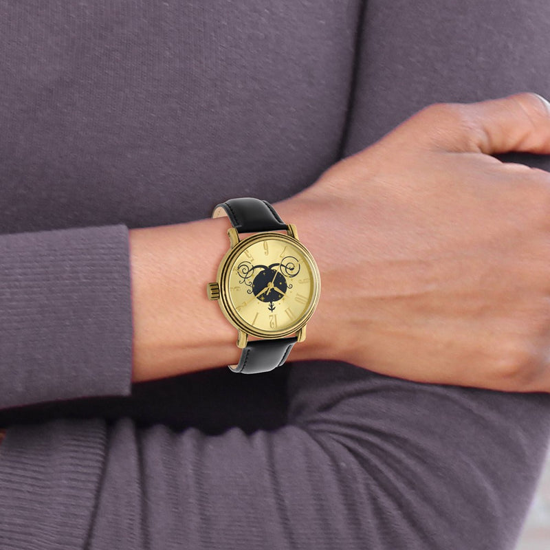 Disney Antique Gold-tone Cinderella's Coach Black Leather Watch