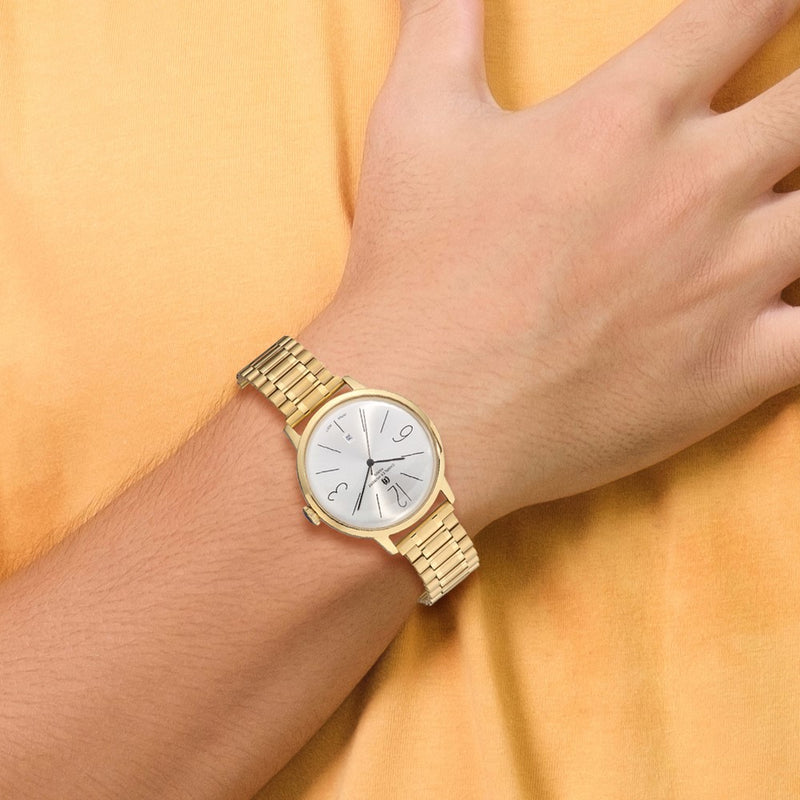 Charles-Hubert Stainless Steel Yellow IP-plated Silver-tone Dial wiht Date Watch
