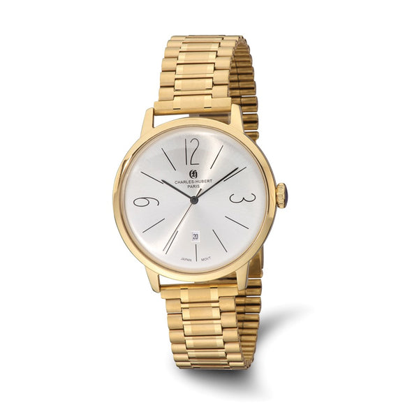 Charles-Hubert Stainless Steel Yellow IP-plated Silver-tone Dial wiht Date Watch