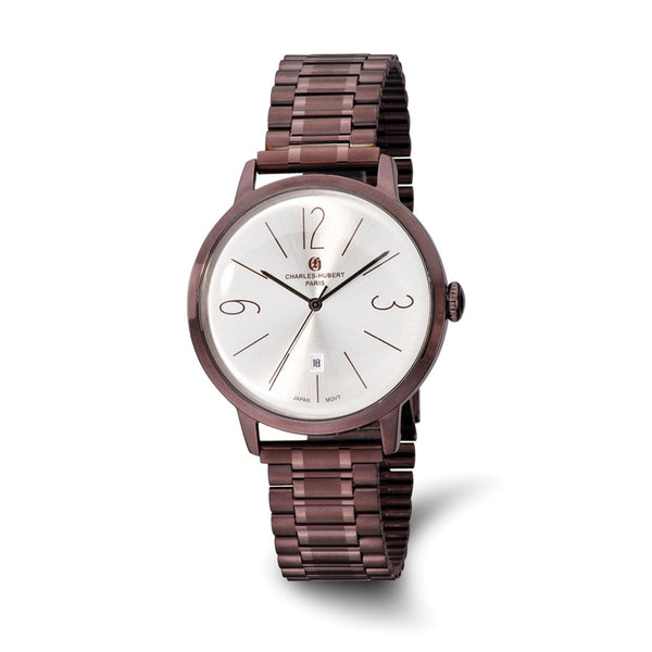 Charles-Hubert Stainless Steel Brown IP-plated Silver-tone Dial with Date Watch