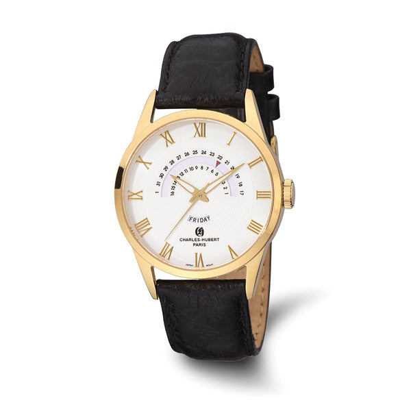 Charles-Hubert Stainless Steel Yellow IP-Plated White Dial with Day and Date Watch
