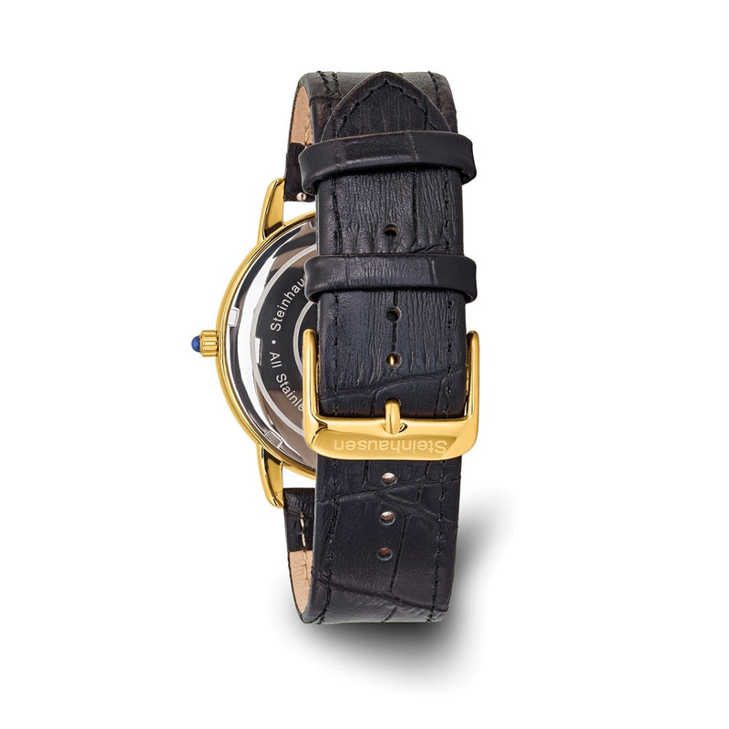 Steinhausen Delemont Gold IP-plated Stainless Steel White Dial with Black Leather Quick Release Band Watch