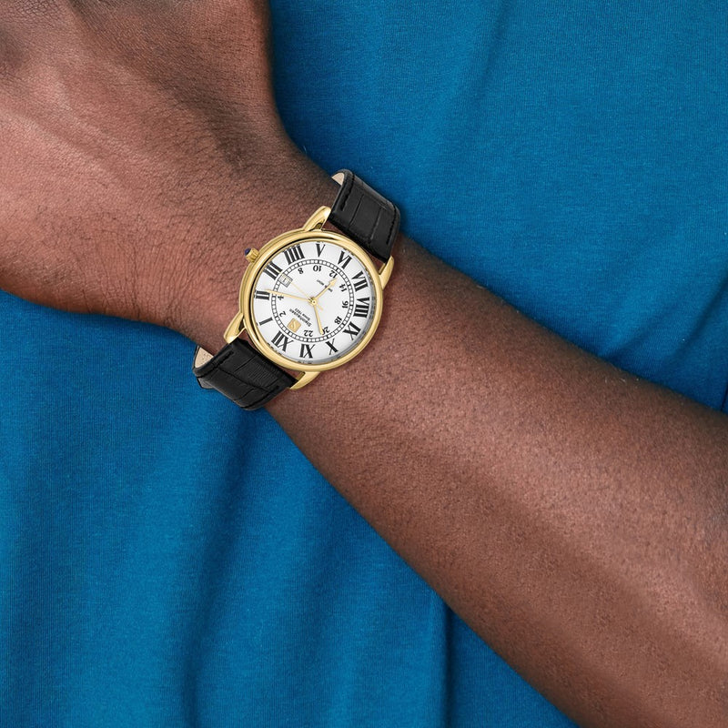 Steinhausen Delemont Gold IP-plated Stainless Steel White Dial with Black Leather Quick Release Band Watch