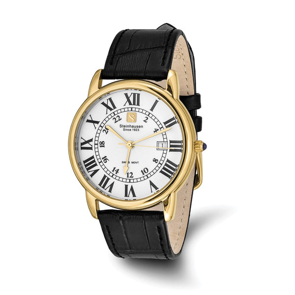 Steinhausen Delemont Gold IP-plated Stainless Steel White Dial with Black Leather Quick Release Band Watch