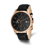 Steinhausen Lugano Rose IP-plated Stainless Steel Black Dial Chronograph with Black Leather Quick Release Band Watch