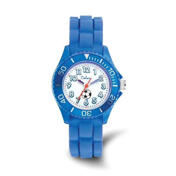 Colori Kids 30mm Soccer Ball Dial with Blue Silicone Band Watch