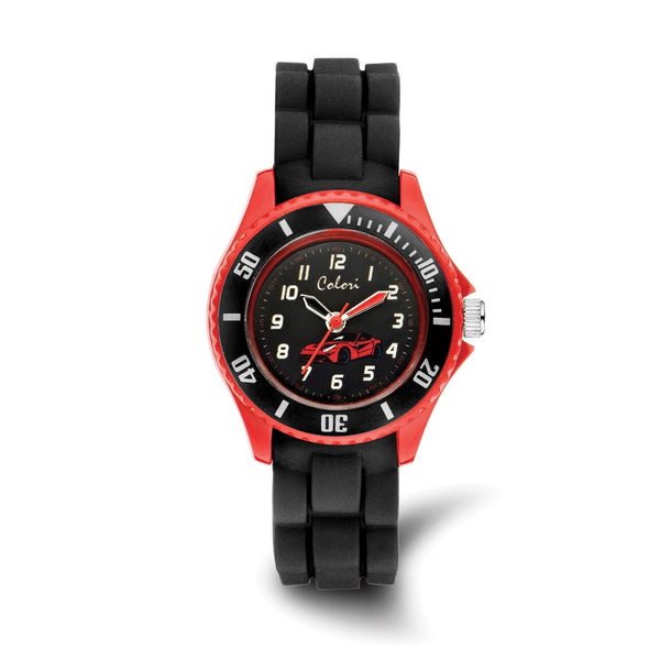 Colori Kids 30mm Red Car Dial with Red Bezel and Black Silicone Band Watch