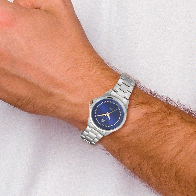 Charles-Hubert Stainless Steel Blue and Crystal Dial Watch