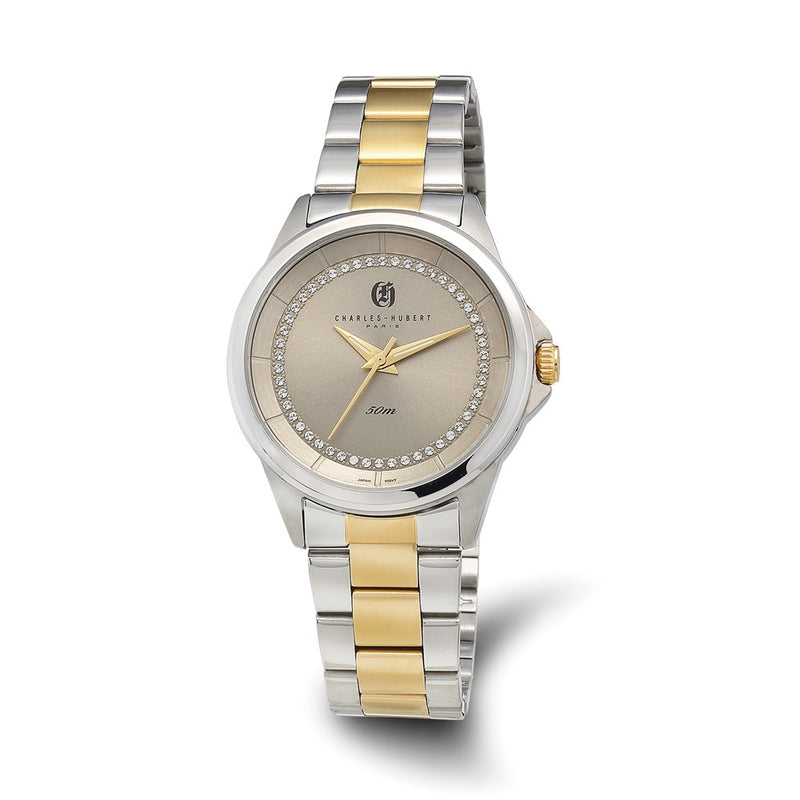 Charles-Hubert Two-Tone Yellow IP-plated Stainless Light Gold and Crystal Dial Watch