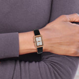Charles-Hubert Rose IP-plated Stainless Steel Crystal Bezel White Dial Leather Band Watch