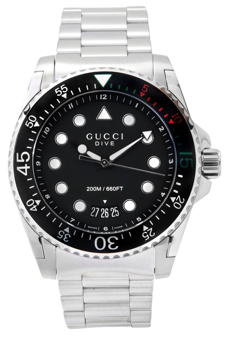 Gucci Dive XL Stainless Steel Black Dial Quartz Diver's YA136208A 200M Men's Watch