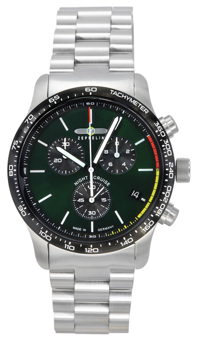 Zeppelin Night Cruise Chronograph Stainless Steel Green Dial Quartz 7288M4set 100M Men's Watch With Extra Strap