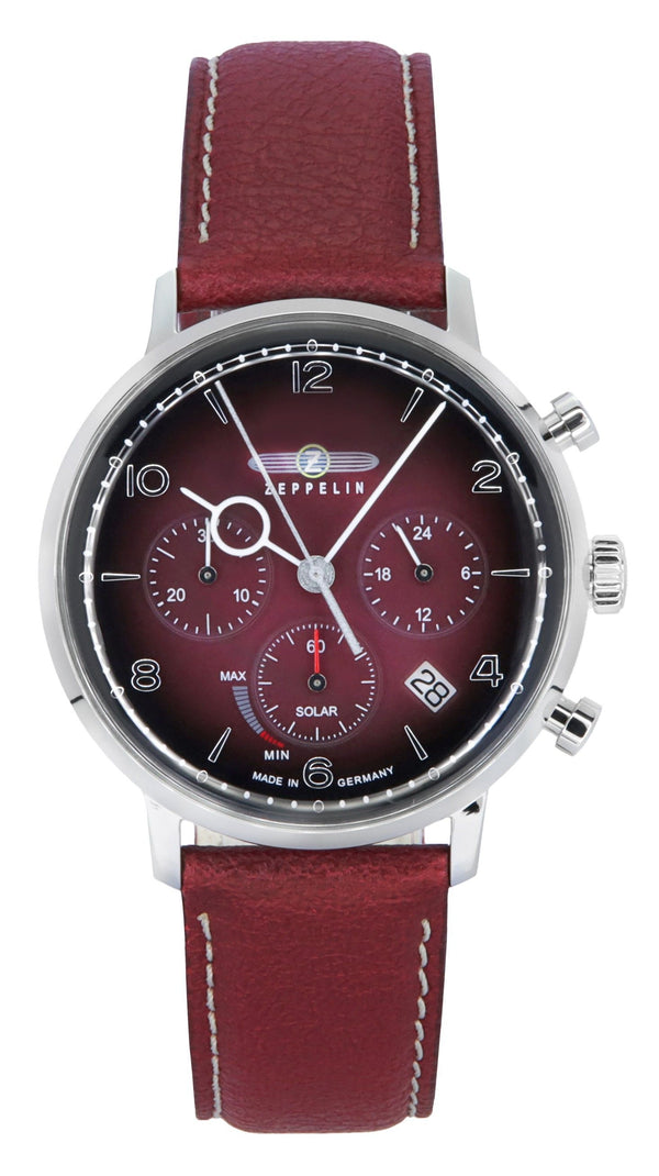 Zeppelin LZ129 Hindenburg Chronograph Vegan Leather Strap Red Dial Solar 80862N Men's Watch