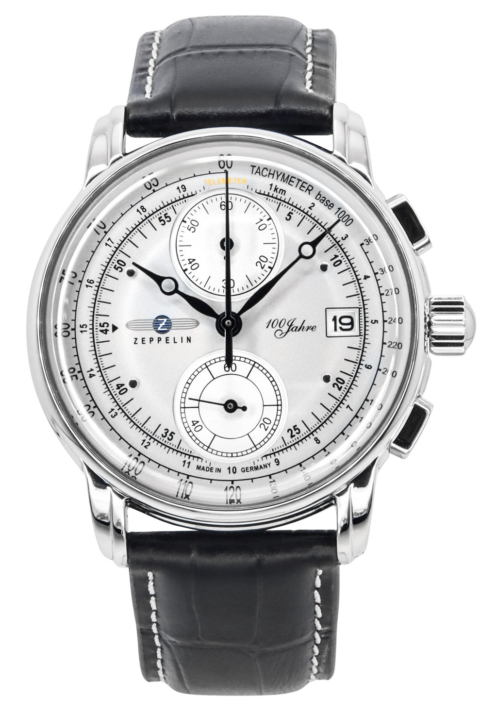 Zeppelin 100 Jahre Chronograph Leather Strap Silver Dial Quartz
