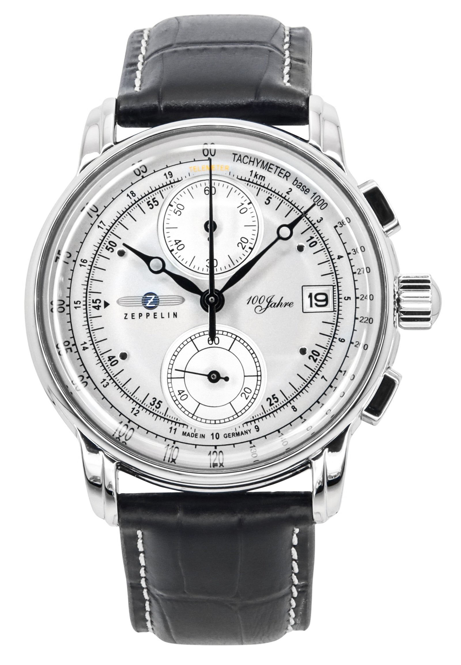 Zeppelin 100 Jahre Chronograph Leather Strap Silver Dial Quartz