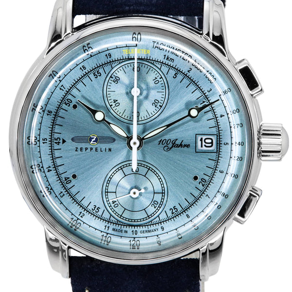 Zeppelin 100 Jahre Chronograph Leather Strap Ice Blue Dial Quartz