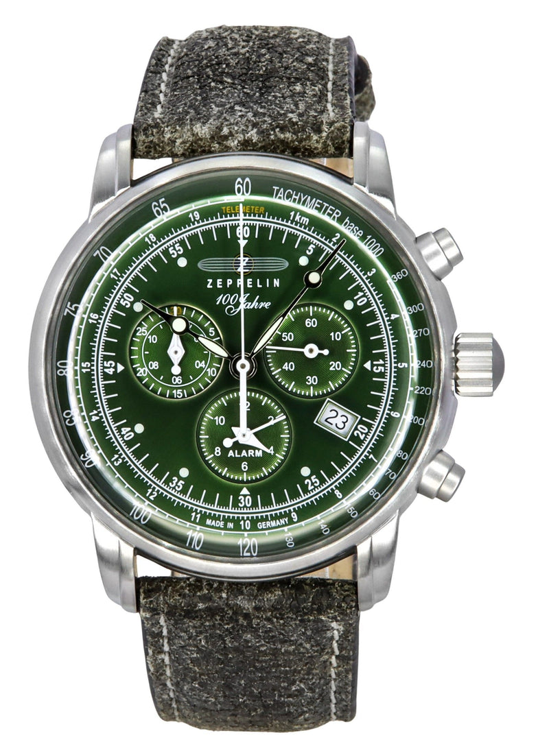 Zeppelin 100 Jahre Chronograph Leather Strap Green Dial Quartz 86804 Men's Watch