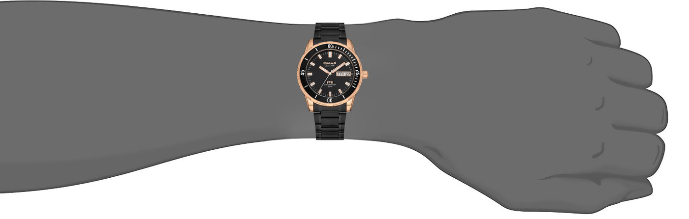 Omax Men's Watch Turtle 44mm Black PVD Coated Stainless Steel with