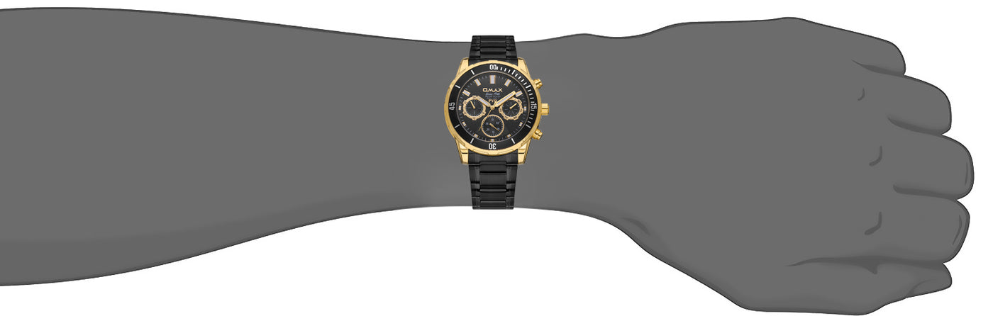 Omax Men's Watch Chronograph 44mm Black PVD Coated Stainless Steel