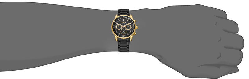 Omax Men's Watch Chronograph 44mm Black PVD Coated Stainless Steel Bracelet and Gold case with Black Dial Plus Gold Luminous Hands | Water Resistant