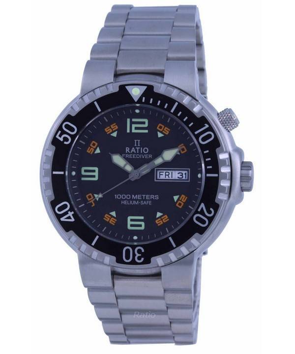 Ratio FreeDiver Black Dial Stainless Steel Quartz 1050HA93-19V-BLK 1000M Men's Watch