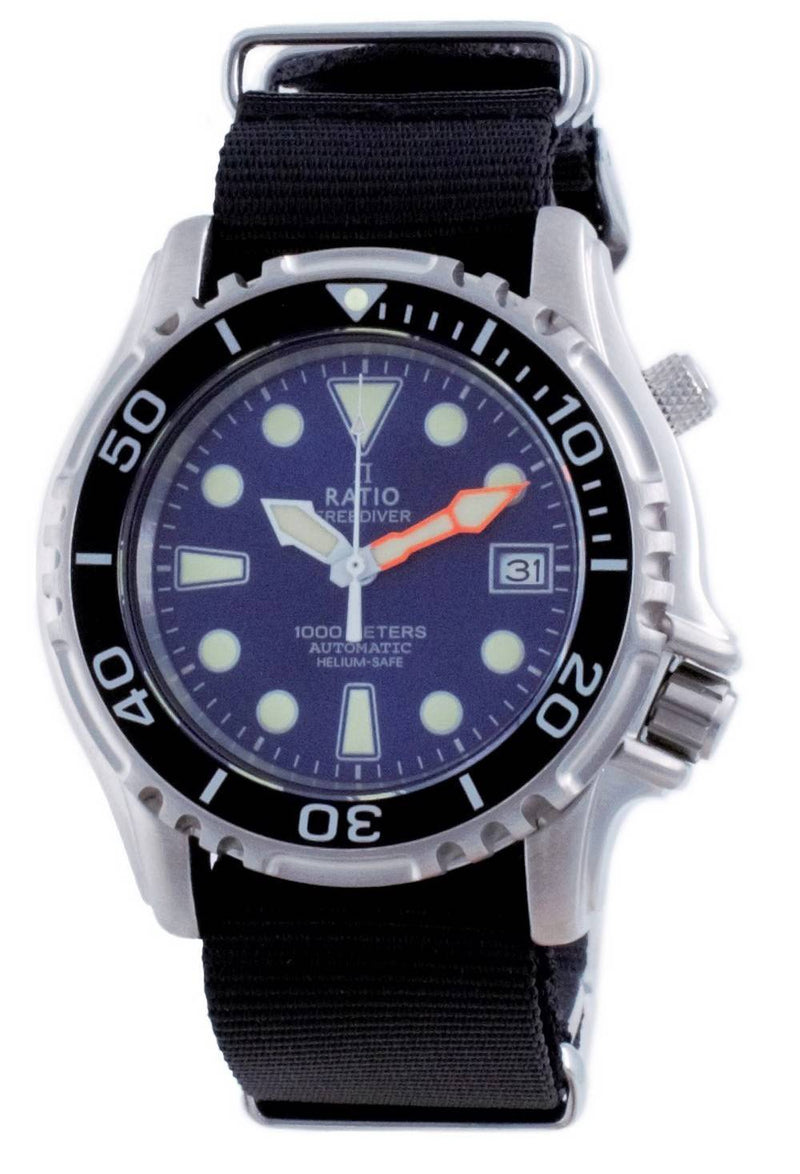 Ratio Free Diver Helium Safe Nylon Automatic Diver's 1066KE20-33VA-BLU-var-NATO4 1000M Men's Watch