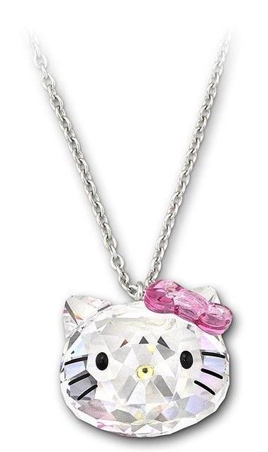 Swarovski Hello Rose Red Kitty Crystal Stainless Steel Chain Necklace 1100031 For Women