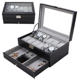 12 Grids Slots Double Layer Leather Watch Box