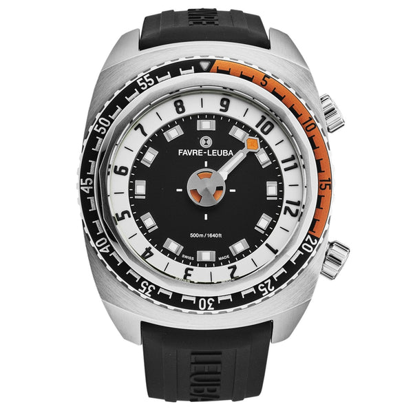 FavreLeuba Men's 00.10101.08.13.31 'Raider Harpoon' Black White Dial Black Rubber Strap Automatic Watch