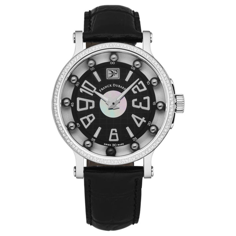 Franck Dubarry CB-03-07 Women's 'Crazy Balls' Black Dial Black Leather Strap Swiss Quartz Watch