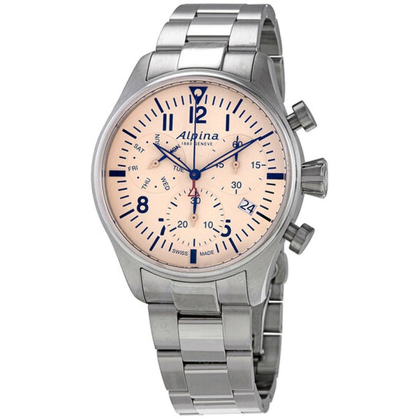 Alpina Men's 'Startimer Pilot' Beige Dial Stainless Steel Bracelet Quartz Pilot Watch AL-371BG4S6B