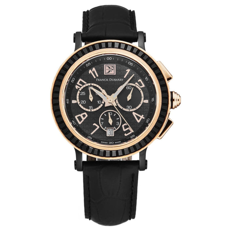 Franck Dubarry CC-04-06 Women's 'Crazy Colors' Chronograph Black Dial Black Leather Strap Swiss Quartz Watch