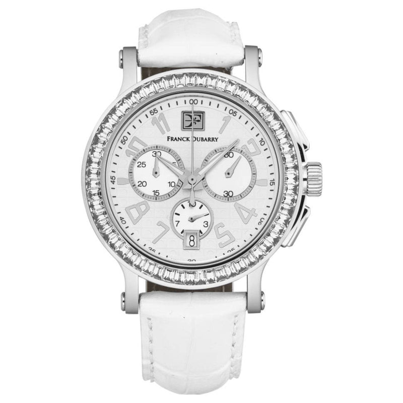 Franck Dubarry CC-01-01 Women's 'Crazy Colors' Chronograph White Dial White Leather Strap Swiss Quartz Watch