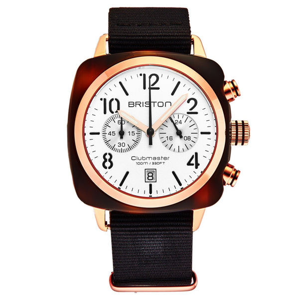 Briston Men's 17140.PRA.T.2.NB 'Clubmaster Classic' White Dial Tortoise Shell Acetate Chronograph Watch